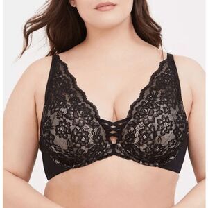 Torrid Women's Plus Size XO Plunge Push-Up Bra Rich Black Lace size 38D